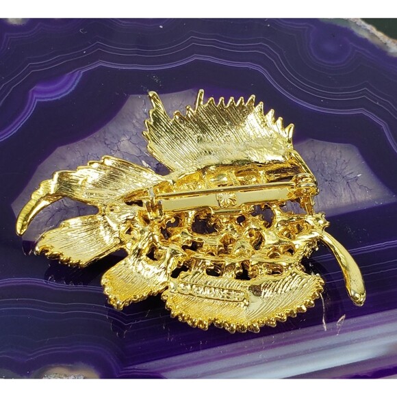 Vintage Signed Gerry's Gold Tone Pearl Aqua Blue Crystal Rhinetsone Leaf Brooch - Picture 7 of 14